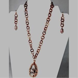 Copper wire wrap jasper + chain 18'  NWT + Earrings 2.5" NWT Toggle Statement